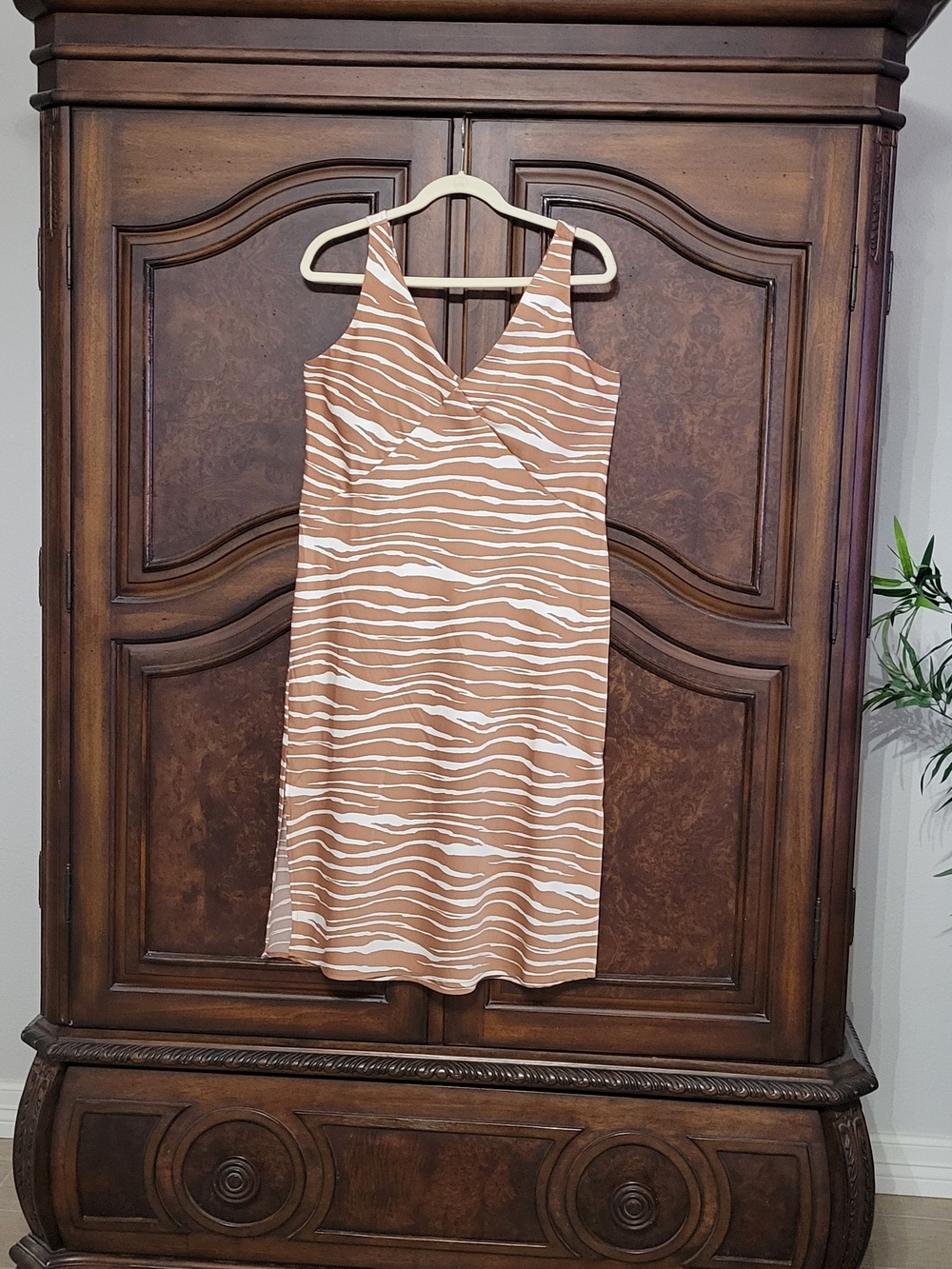 a new day Tan and White Zebra-Print Long Slip Dress